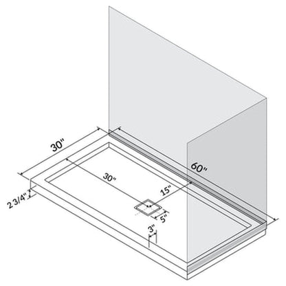 LessCare 60" x 30" Left Double Threshold Shower Pan Base Wall Corner Center Drain