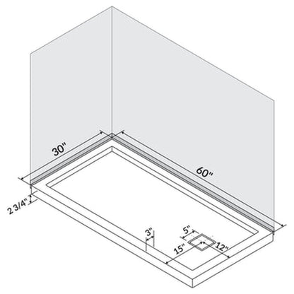 LessCare 60" x 30" Left Double Threshold Shower Pan Base Wall Corner Right Drain
