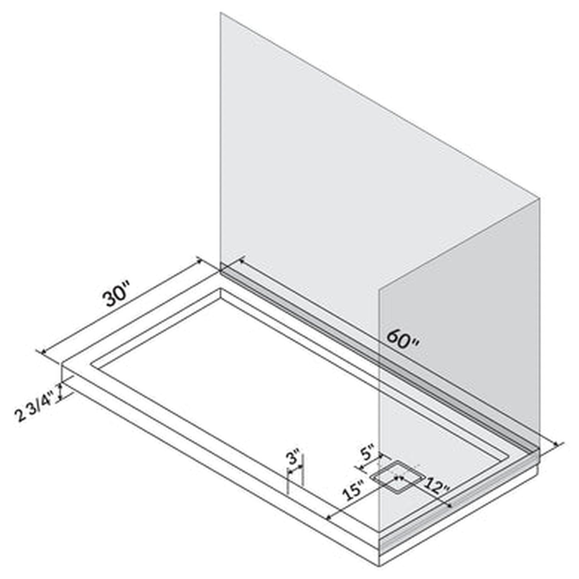 LessCare 60" x 30" Left Double Threshold Shower Pan Base Wall Corner Right Drain