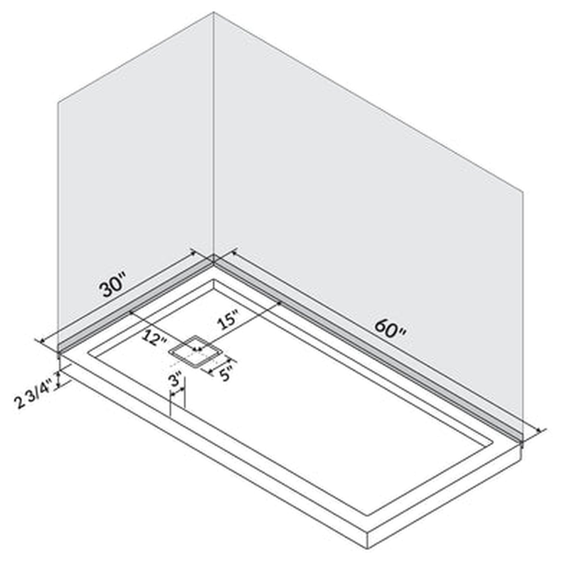 LessCare 60" x 30" Left Double Threshold Shower Pan Base Wall Corner Right Drain