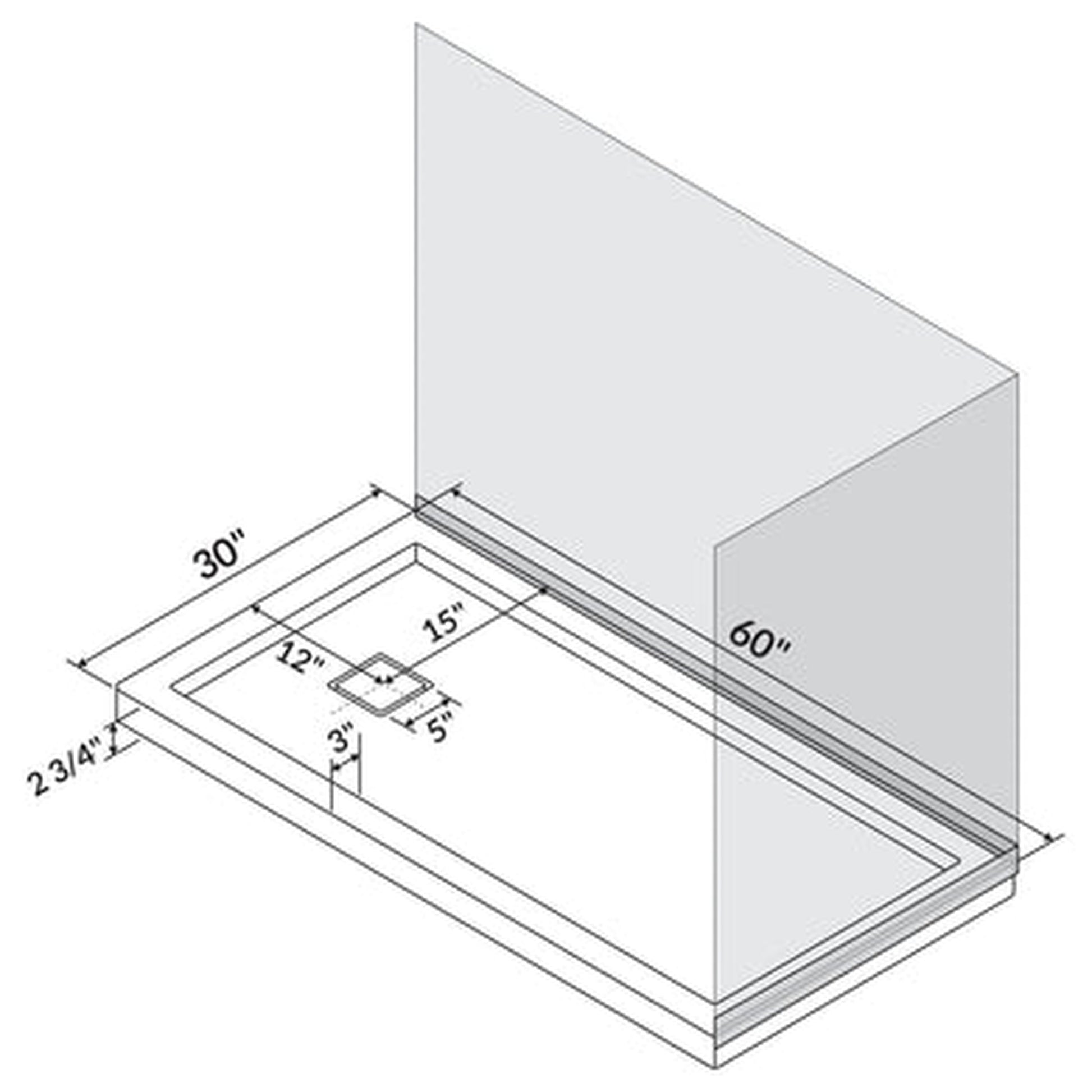 LessCare 60" x 30" Left Double Threshold Shower Pan Base Wall Corner Right Drain