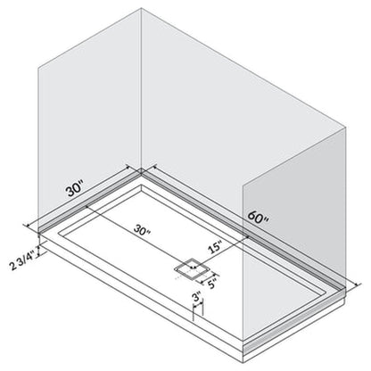 LessCare 60" x 30" Right Double Threshold Shower Pan Base Wall Corner Center Drain