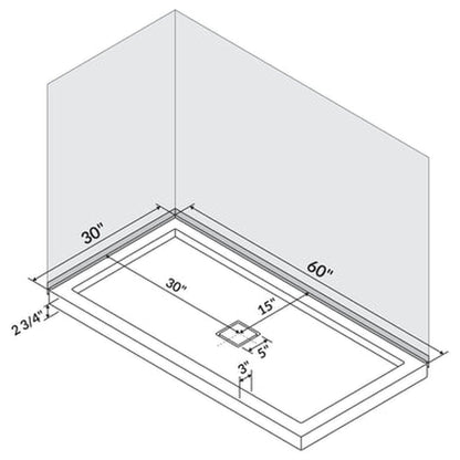 LessCare 60" x 30" Right Double Threshold Shower Pan Base Wall Corner Center Drain