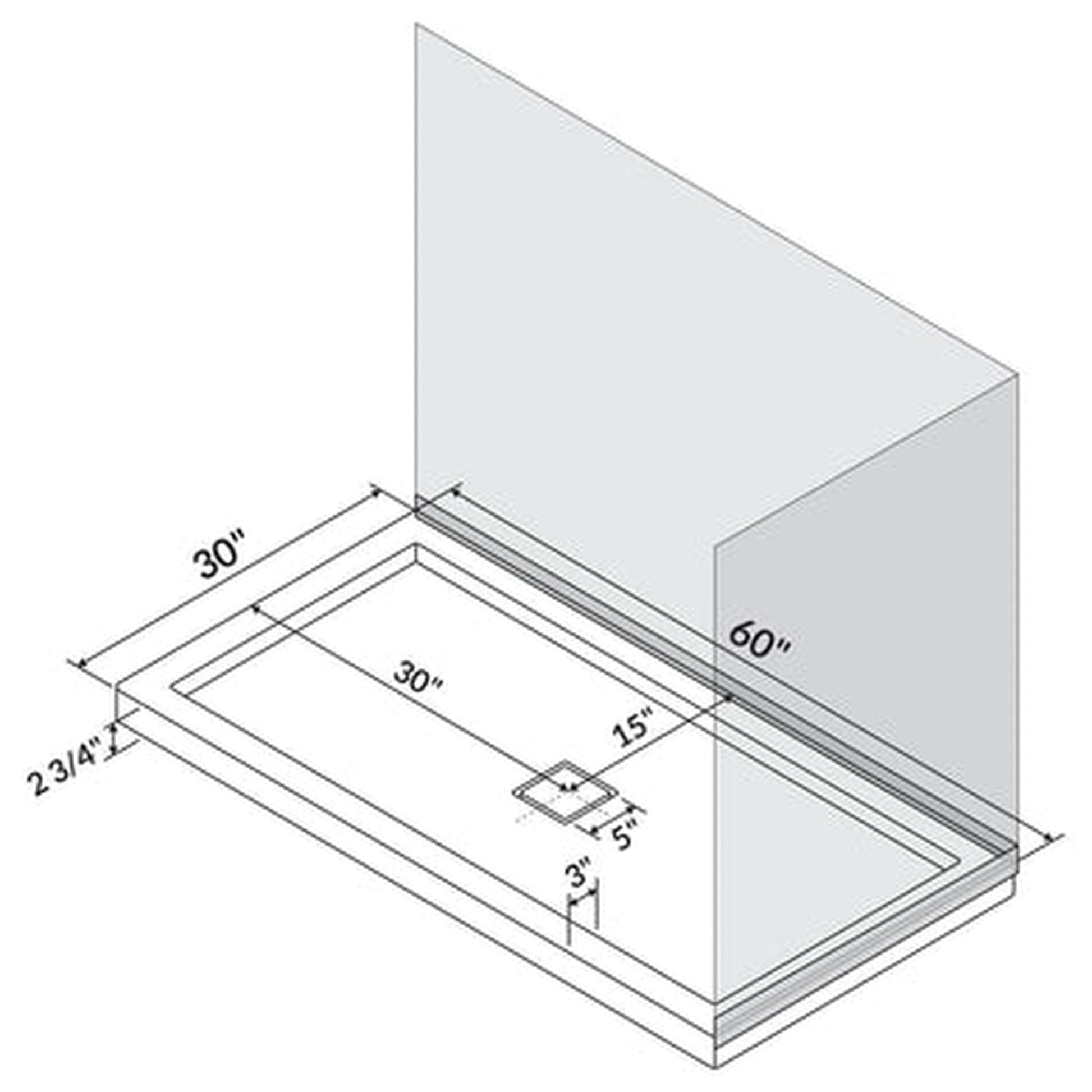 LessCare 60" x 30" Right Double Threshold Shower Pan Base Wall Corner Center Drain