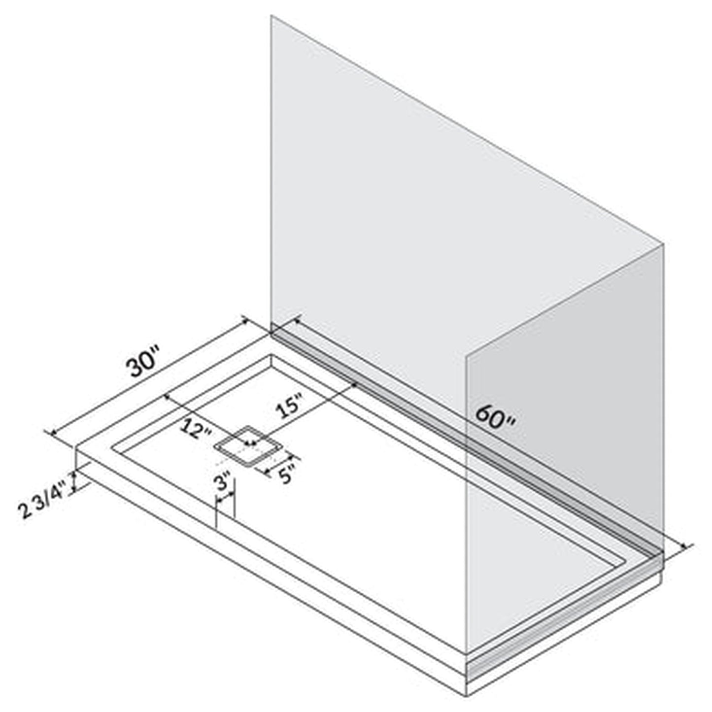 LessCare 60" x 30" Right Double Threshold Shower Pan Base Wall Corner Left Drain