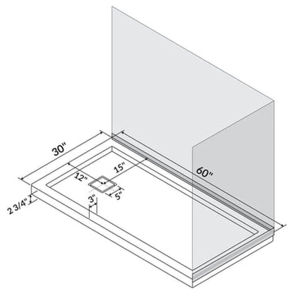 LessCare 60" x 30" Right Double Threshold Shower Pan Base Wall Corner Left Drain