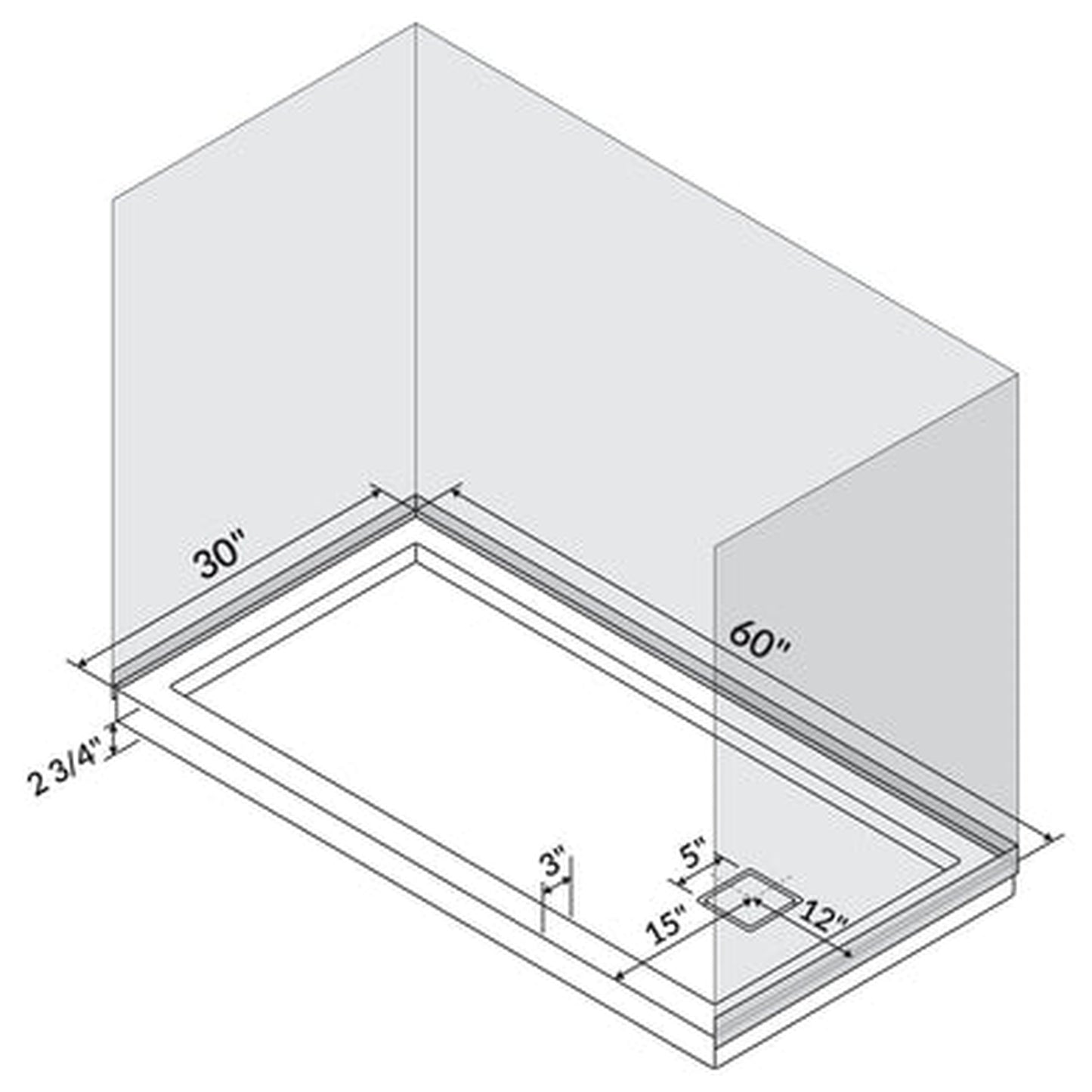LessCare 60" x 30" Single/Double Threshold Shower Base Pan Right/Left Drain