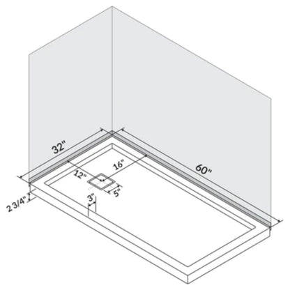 LessCare 60" x 32" Left Double Threshold Shower Pan Base Wall Corner Right Drain