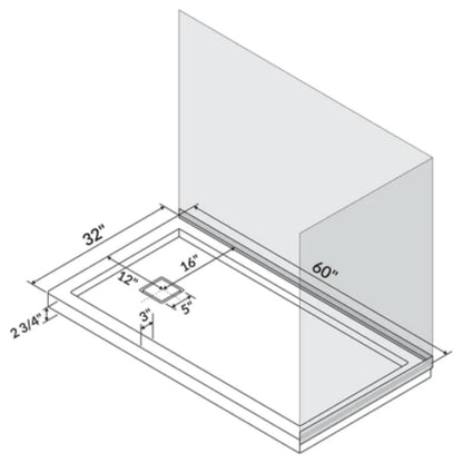 LessCare 60" x 32" Left Double Threshold Shower Pan Base Wall Corner Right Drain