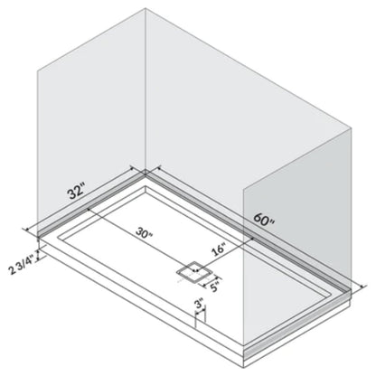 LessCare 60" x 32" Single Threshold Shower Pan Base Alcove Center Drain