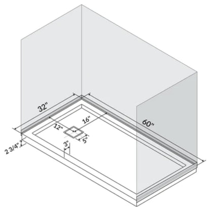 LessCare 60" x 32" Single Threshold Shower Pan Base Alcove Right Drain