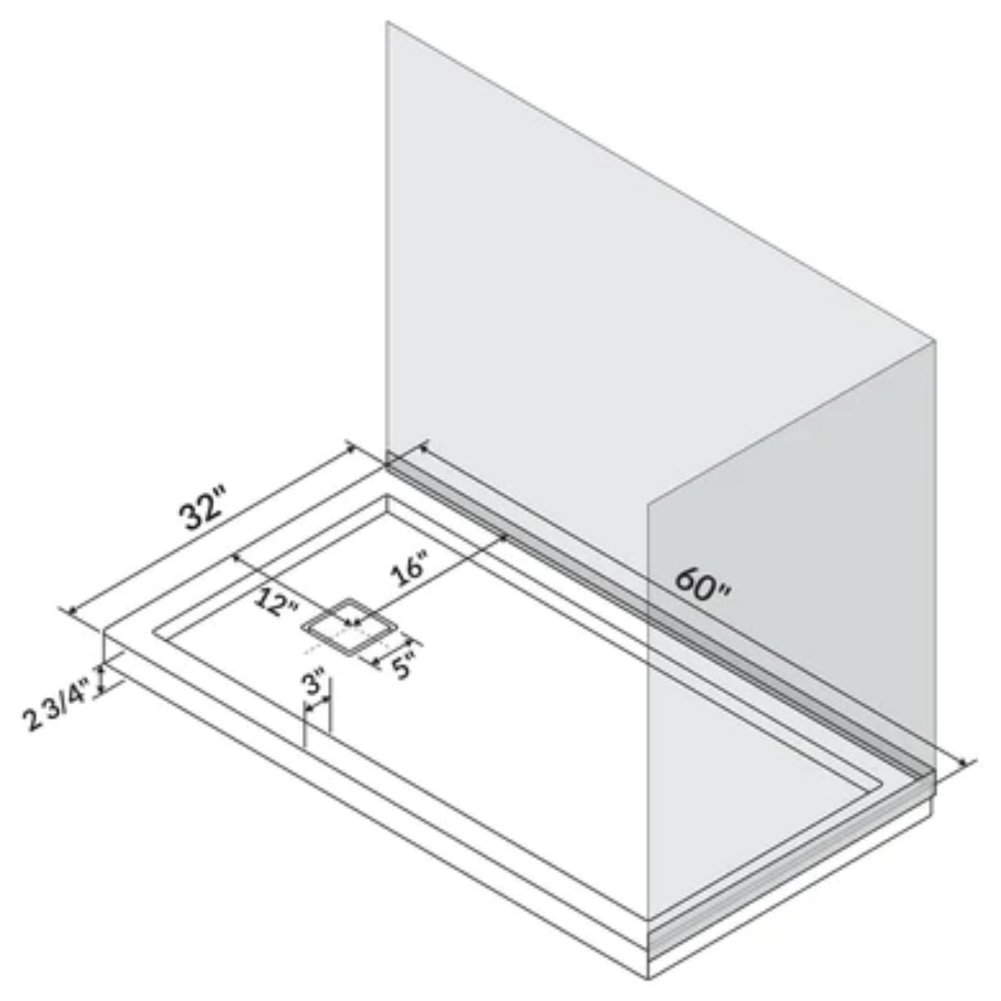 LessCare 60" x 32" Single/Double Threshold Shower Base Pan Right/Left Drain