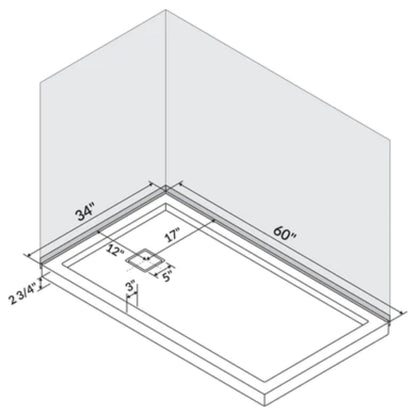 LessCare 60" x 34" Left Double Threshold Shower Pan Base Wall Corner Right Drain