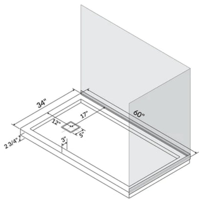 LessCare 60" x 34" Right Double Threshold Shower Pan Base Wall Corner Right Drain