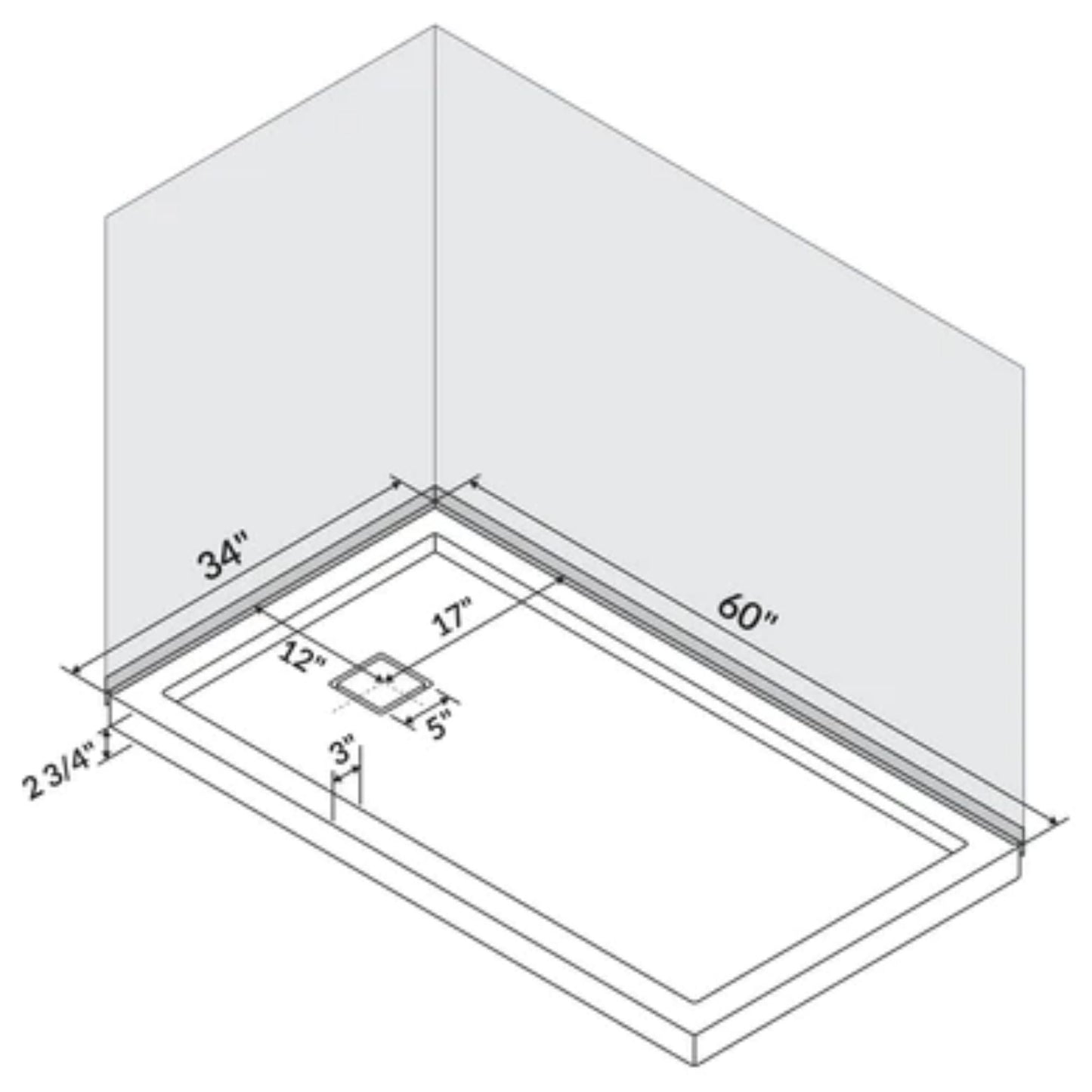 LessCare 60" x 34" Single/Double Threshold Shower Base Pan Right/Left Drain