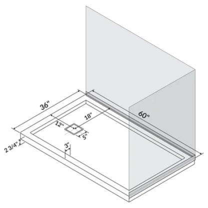 LessCare 60" x 36" Left Double Threshold Shower Pan Base Wall Corner Left Drain