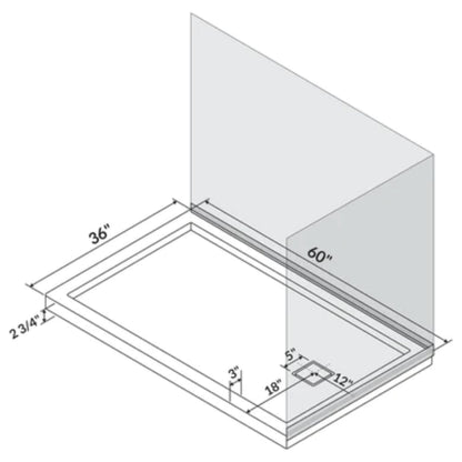 LessCare 60" x 36" Right Double Threshold Shower Pan Base Wall Corner Left Drain