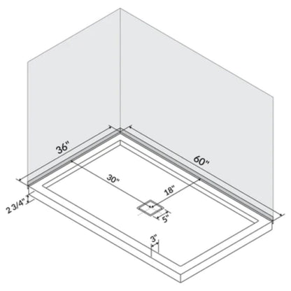 LessCare 60" x 36" Single Threshold Shower Pan Base Alcove Center Drain