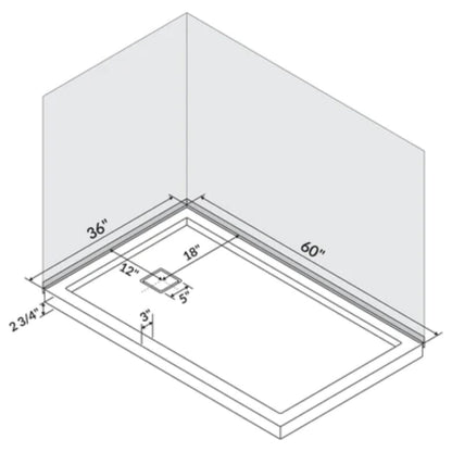 LessCare 60" x 36" Single Threshold Shower Pan Base Alcove Right Drain