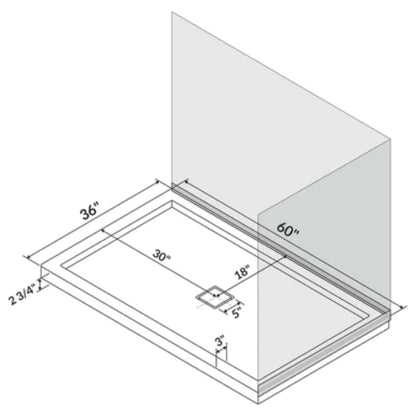 LessCare 60" x 36" Single/Double Threshold Shower Base Pan Center Drain