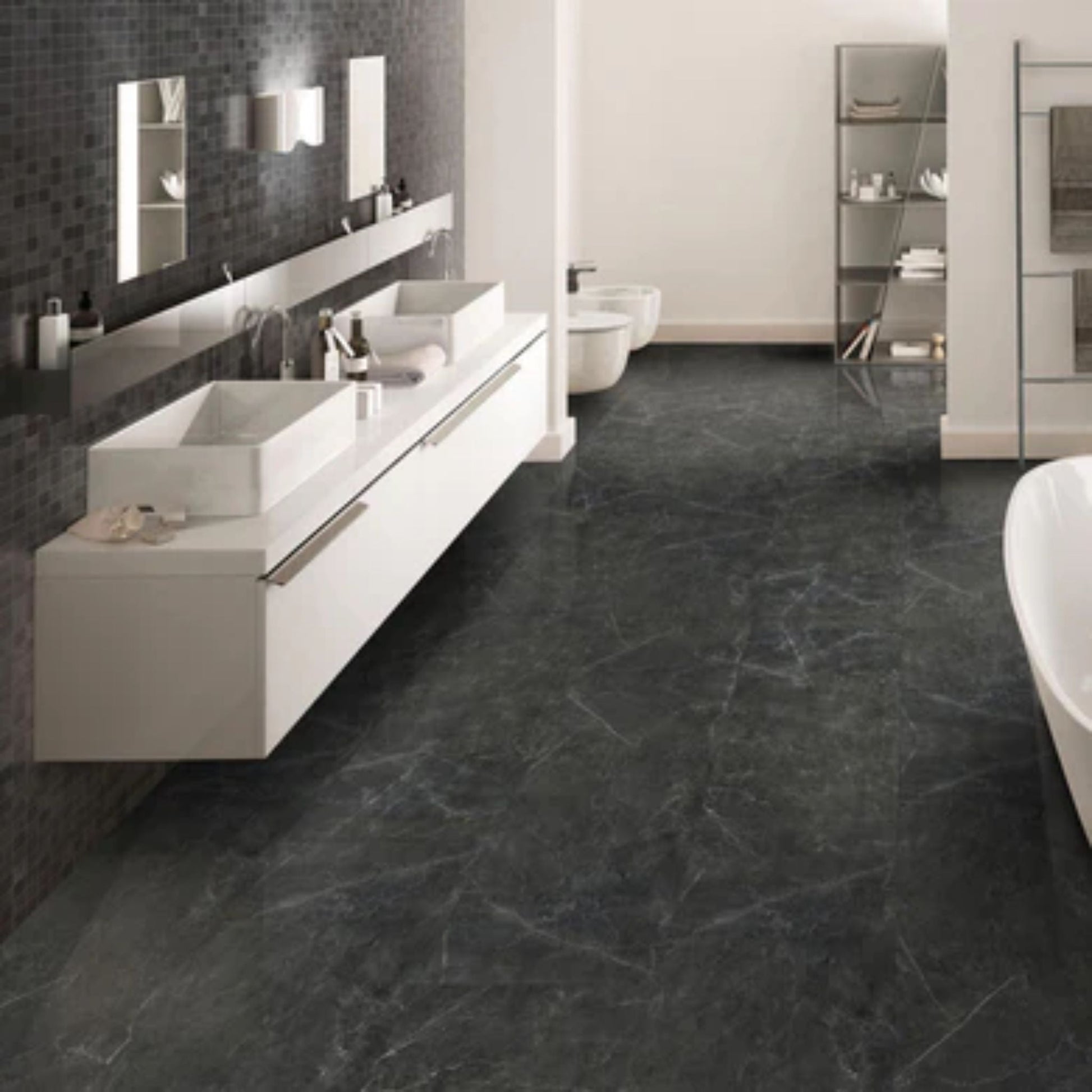 LessCare 6.5 mm MSPC Black Marble Waterproof Vinyl Plank Flooring – 15.51 Sq. Ft. per Box (Set of 8 Planks)