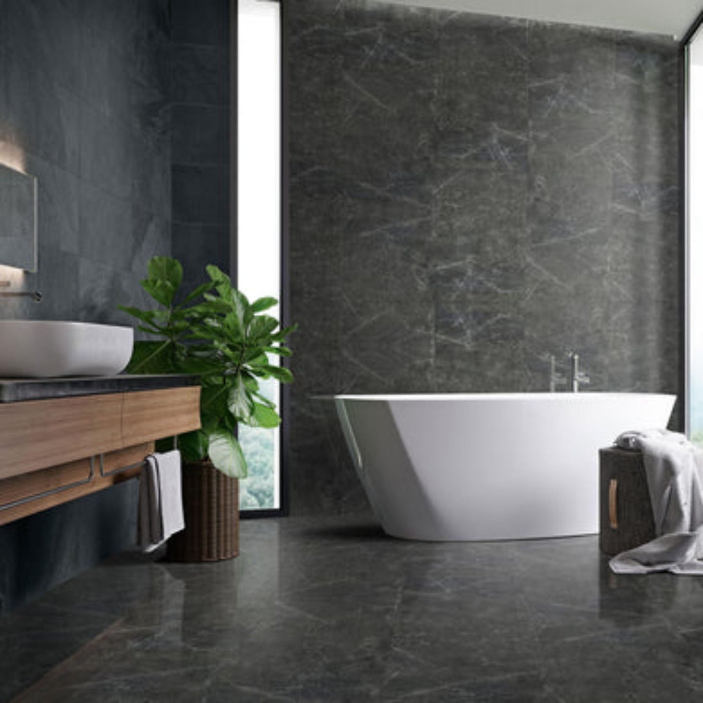 LessCare 6.5 mm MSPC Black Marble Waterproof Vinyl Plank Flooring – 15.51 Sq. Ft. per Box (Set of 8 Planks)