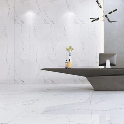 LessCare 6.5mm MSPC Calacatta Gloss Vinyl Flooring – 15.51 Sq. Ft. per Box (Set of 8 Planks)