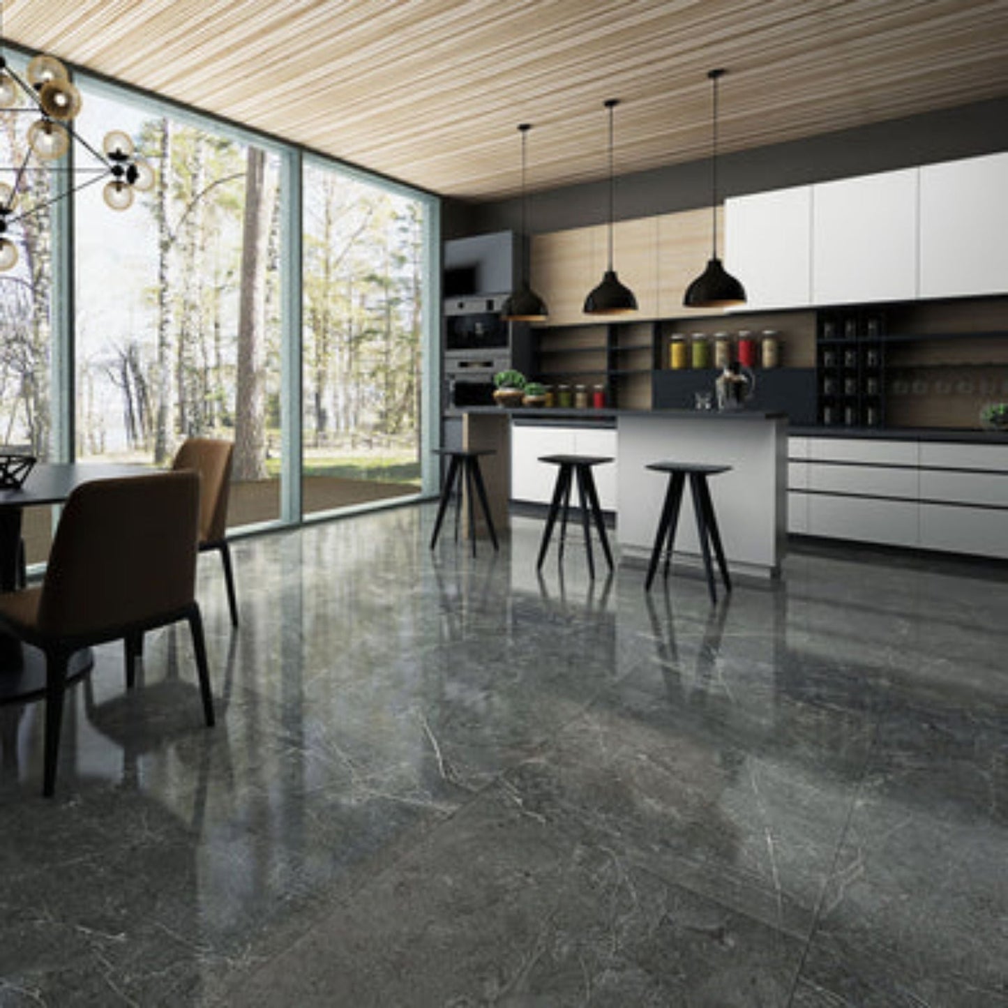LessCare 6.5mm MSPC Gray Marble Vinyl Flooring – 15.51 Sq. Ft. per Box (Set of 8 Planks)