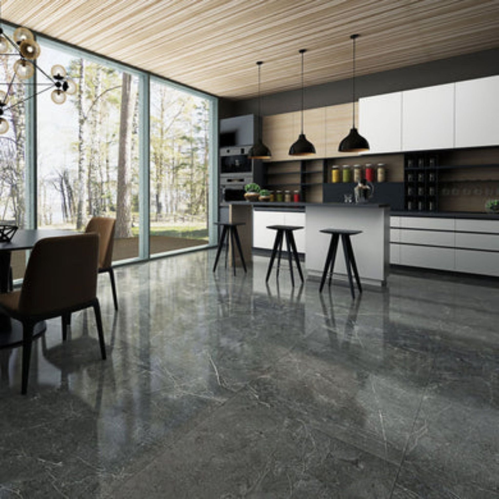 LessCare 6.5mm MSPC Gray Marble Vinyl Flooring – 15.51 Sq. Ft. per Box (Set of 8 Planks)