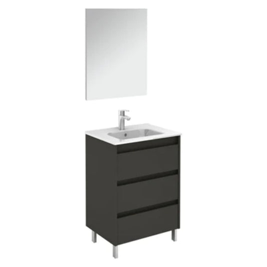 LessCare Sansa by Royo 24" Anthracite Modern Freestanding 3 Drawers Vanity Base Cabinet