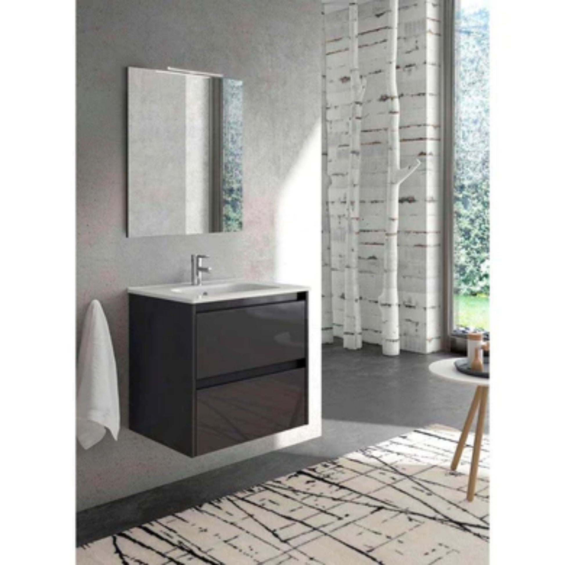 LessCare Sansa by Royo 24" Anthracite Modern Wall-Mount 2 Drawers Vanity Cabinet