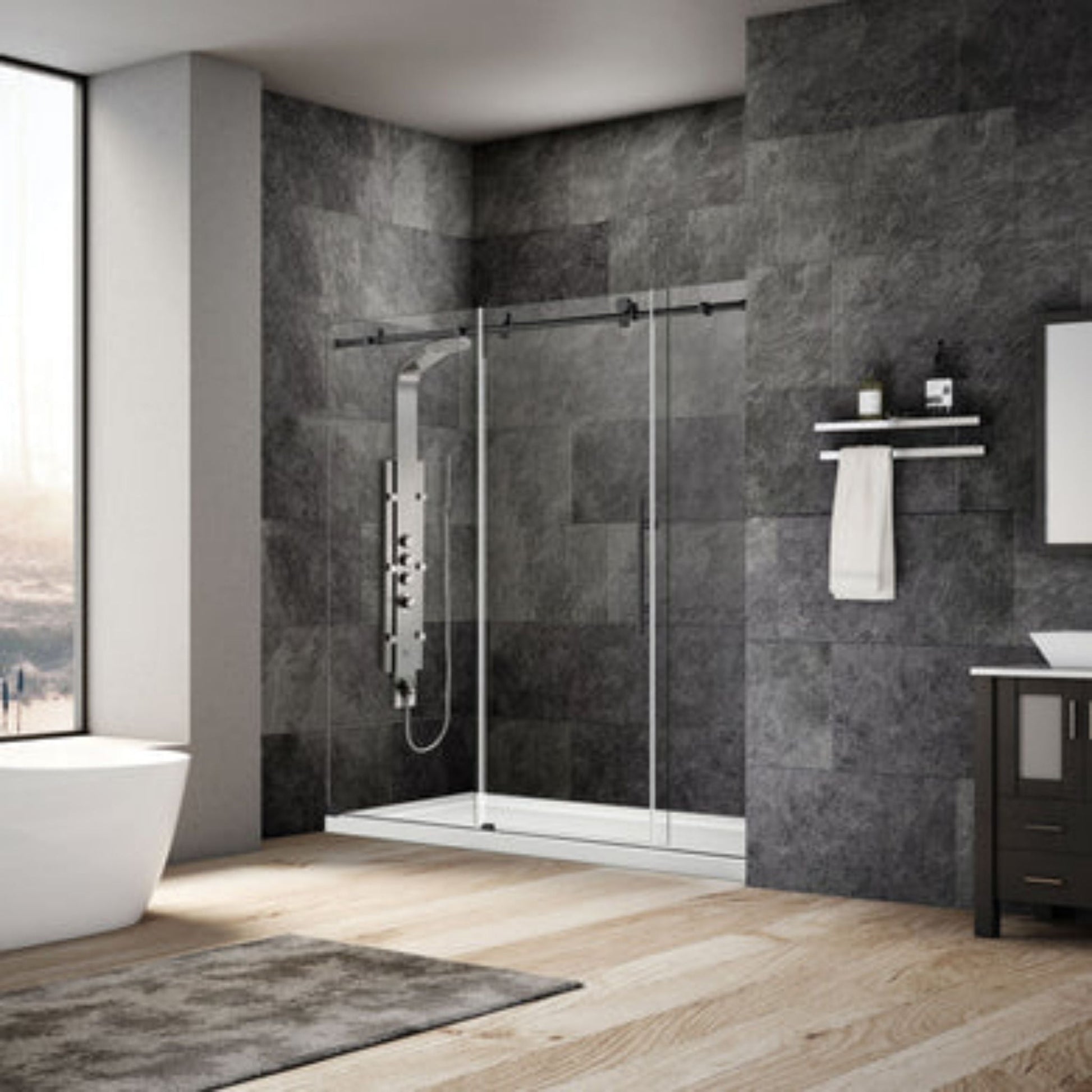 LessCare Ultra-C 68-72" x 76" Matte Black Sliding Shower Door