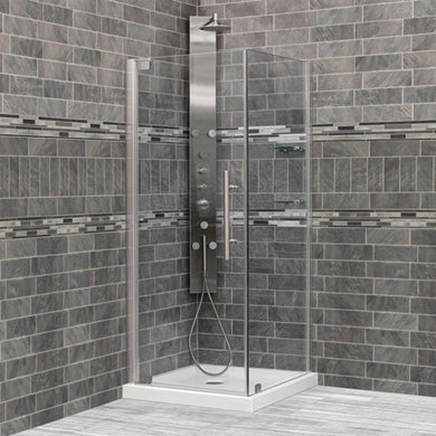 LessCare Ultra-G 29 3/8-30" x 72" x 34-35" Chrome Swing-Out Shower Enclosure