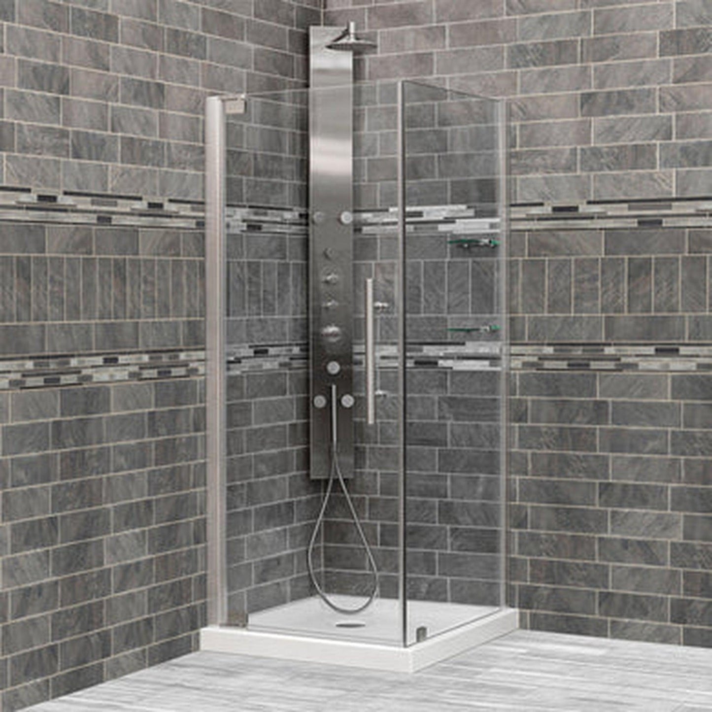 LessCare Ultra-G 34 3/8-35" x 72" x 34-35" Brushed Nickel Swing-Out Shower Enclosure