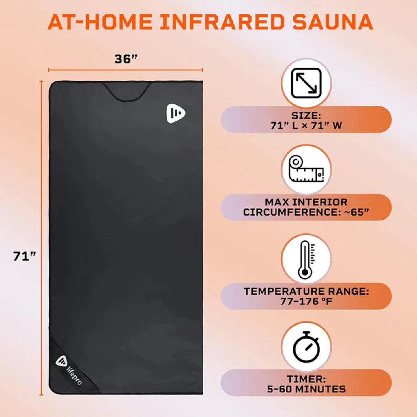 LifePro Fitness RejuvaWrap 71" x 71" Black Infrared Sauna Blanket
