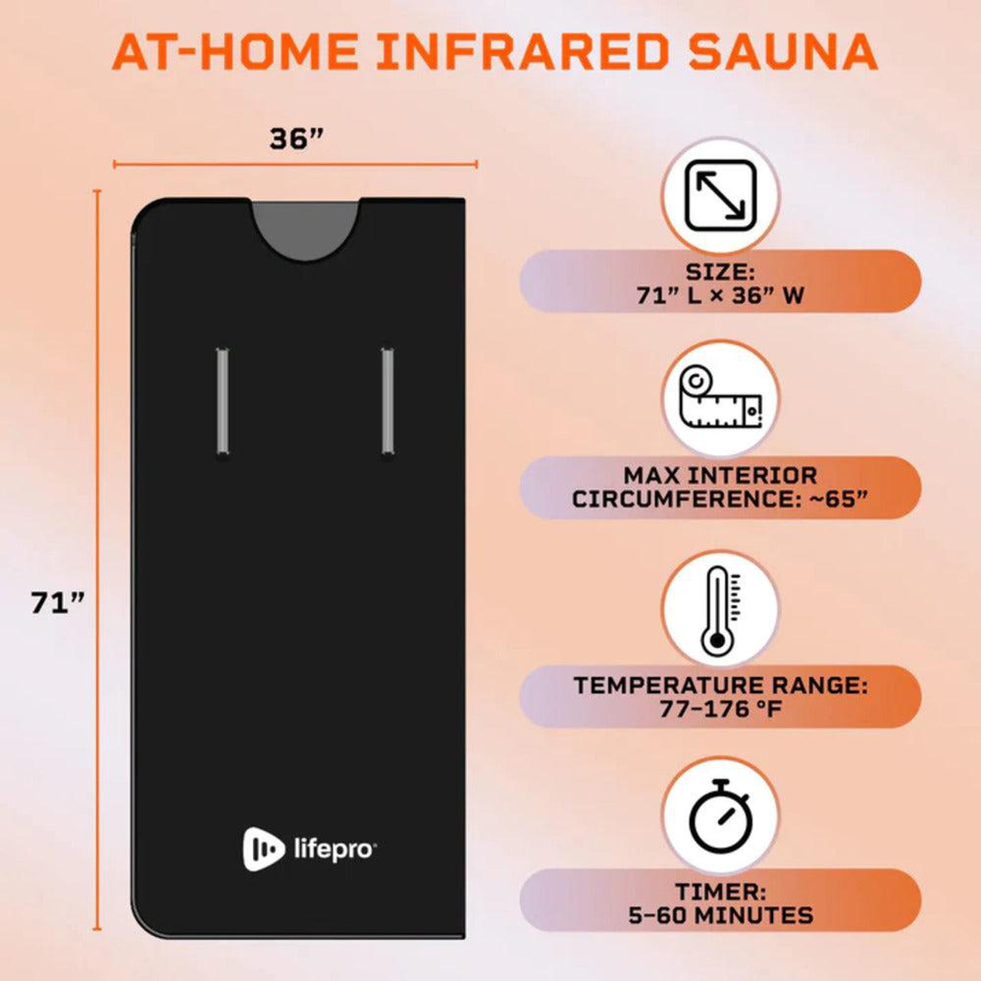 LifePro Fitness RejuvaWrap X 71" x 71" Black Infrared Sauna Blanket