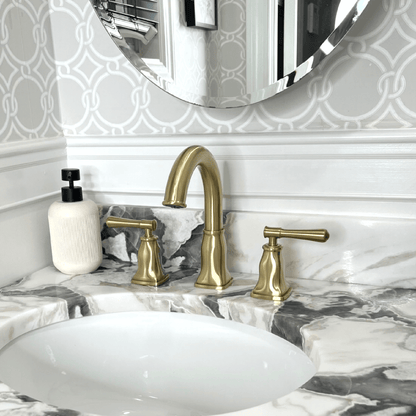 Lulani Aurora Champagne Gold 1.2 GPM Double Handle Widespread Brass Faucet With Drain Assembly