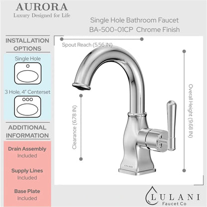 Lulani Aurora Chrome 1.2 GPM Single Hole 1-Handle Brass Faucet With Drain Assembly