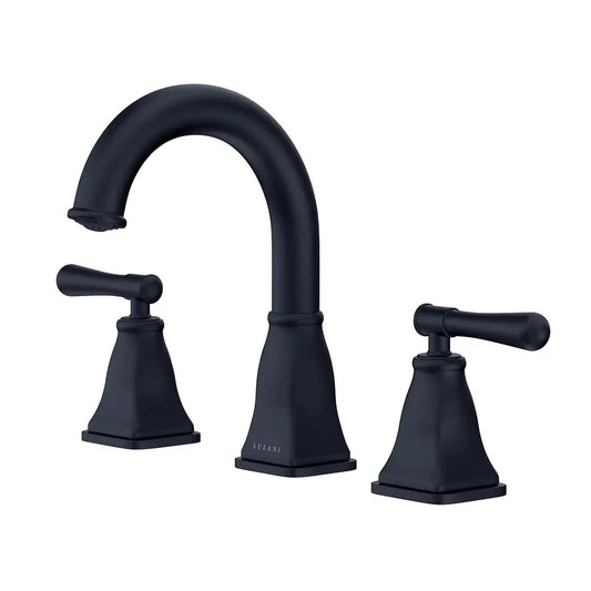 Lulani Aurora Matte Black 1.2 GPM Double Handle Widespread Brass Faucet With Drain Assembly