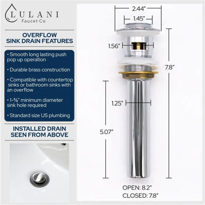 Lulani Boracay Chrome 1.2 GPM Single Hole Brass Faucet With Drain Assembly