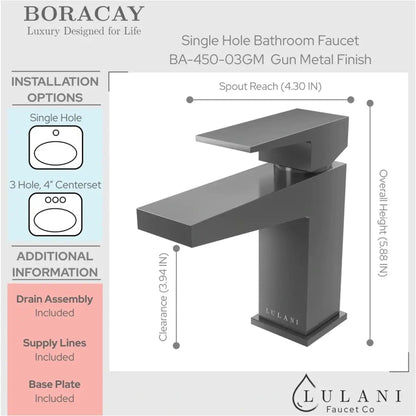 Lulani Boracay Gun Metal 1.2 GPM Single Hole Brass Faucet With Drain Assembly