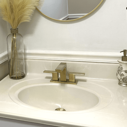 Lulani Capri Champagne Gold 1.2 GPM 2-Lever Handle 3-Hole Centerset Brass Faucet With Drain Assembly