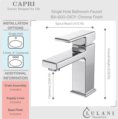 Lulani Capri Chrome 1.2 GPM 1-Lever Handle Single Hole Brass Faucet With Drain Assembly