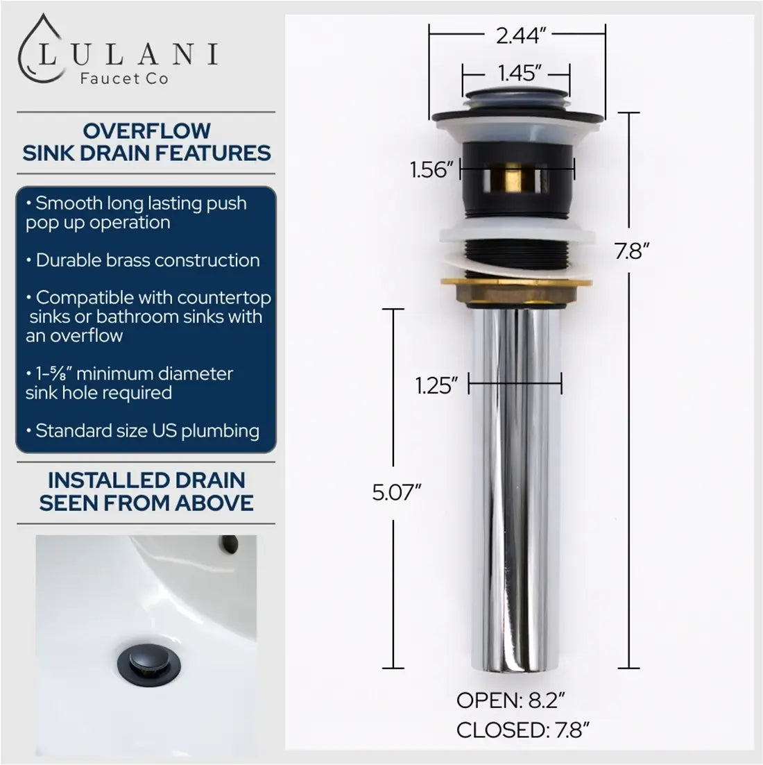 Lulani Capri Matte Black 1.2 GPM 2-Lever Handle 3-Hole Centerset Brass Faucet With Drain Assembly