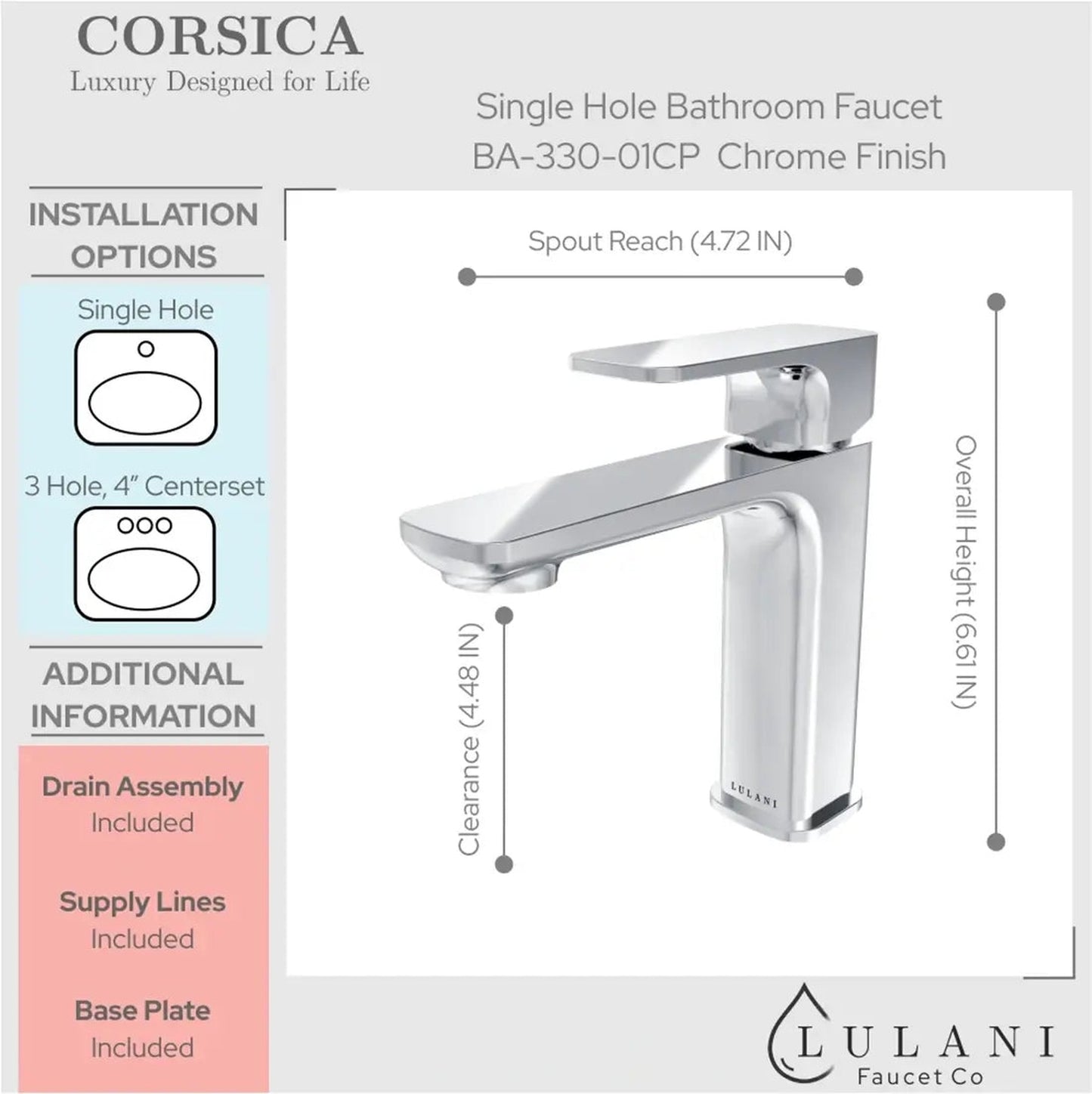 Lulani Corsica Brushed Nickel 1.2 GPM Single Hole One Handle Faucet With Drain Assembly