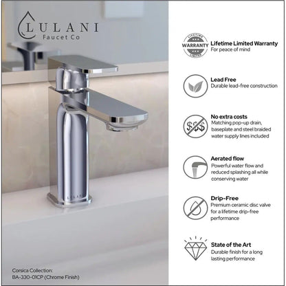 Lulani Corsica Chrome 1.2 GPM Single Hole One Handle Faucet With Drain Assembly