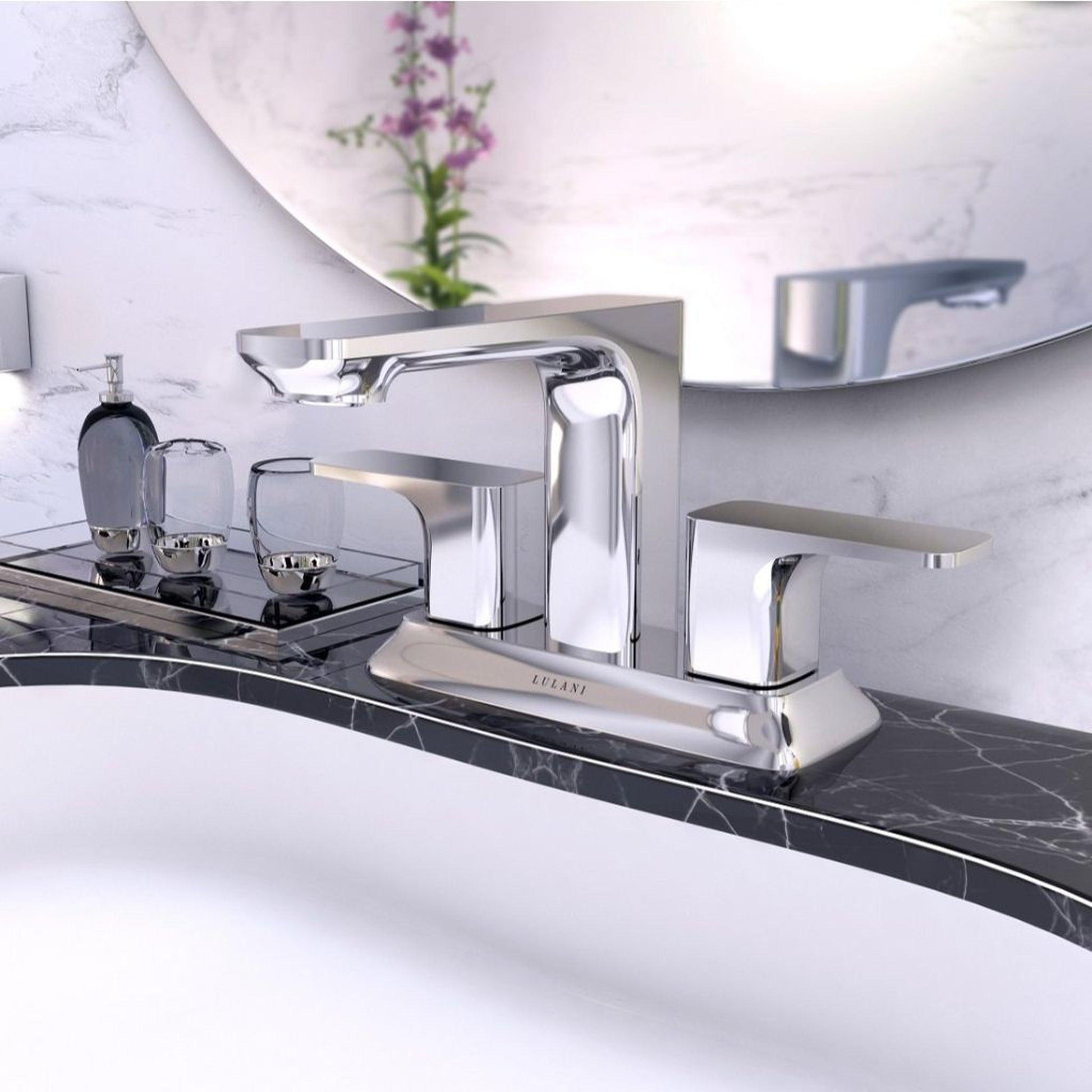 Lulani Corsica Chrome 1.2 GPM Two Handle Centerset Faucet With Drain Assembly