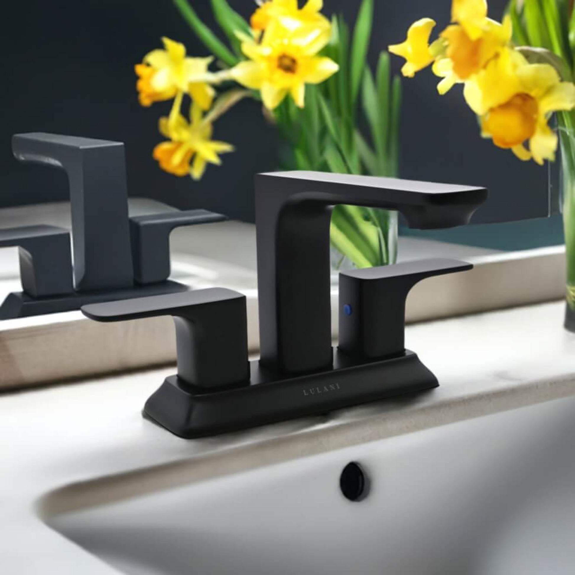 Lulani Corsica Matte Black 1.2 GPM Two Handle Centerset Faucet With Drain Assembly