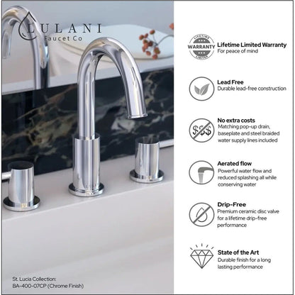 Lulani St. Lucia 8" Chrome 1.2 GPM Two Handle Widespread Faucet With Drain Assembly