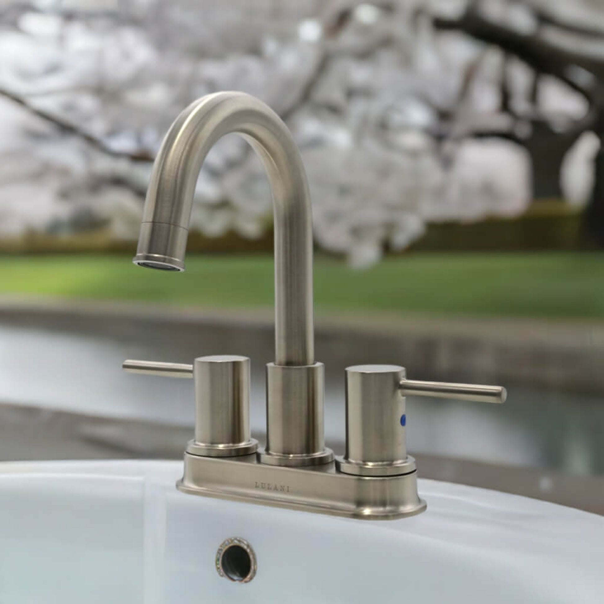 Lulani St. Lucia Brushed Nickel 1.2 GPM Two Handle Centerset Faucet With Drain Assembly